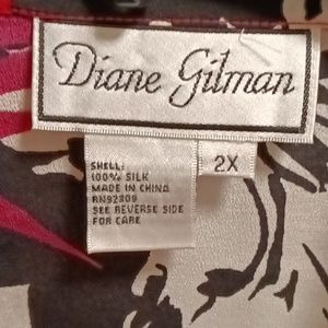 FINAL PRICE NWOT Diane Gilman red black white & pink floral print blouse 2X